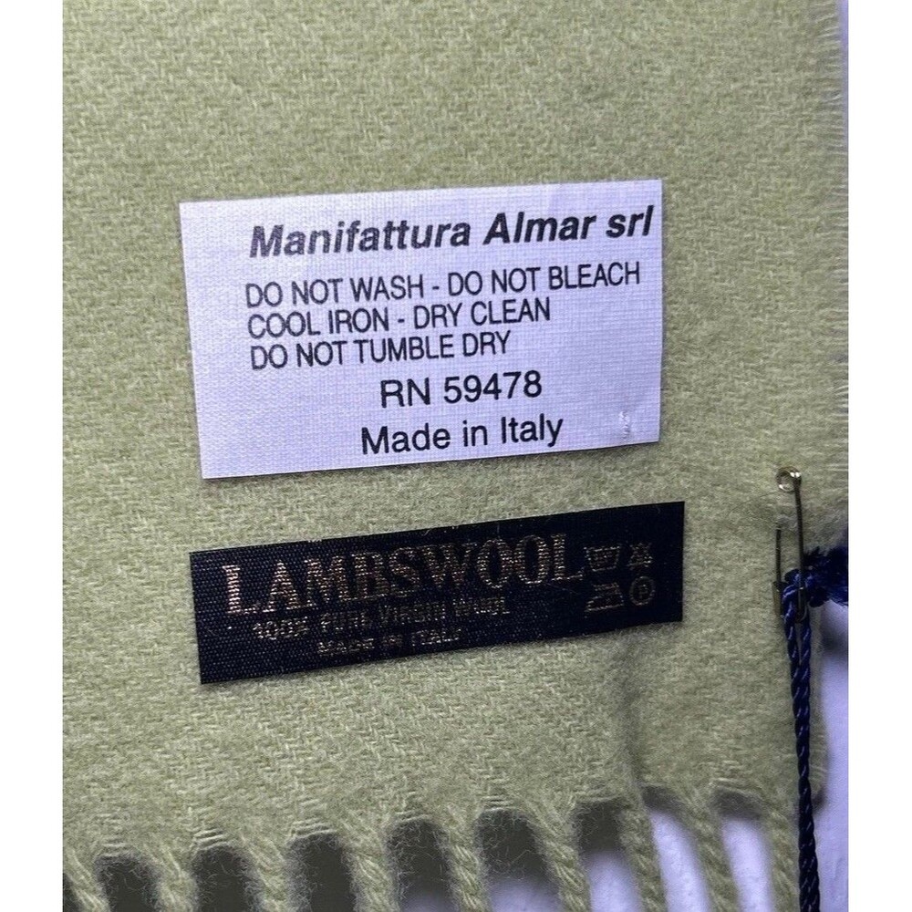 Manifattura Almar Scarf Women's One Size Green Lambswool Fringe Made Italy - Picture 7 of 11